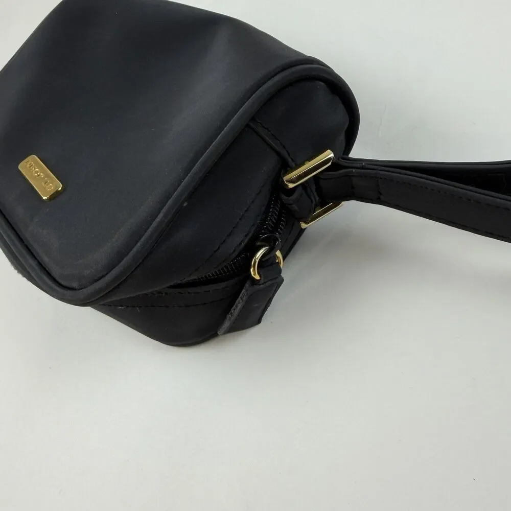 St John Small Mini Black Nylon Zip Around Cosmetics Handbag Wristlet Travel 7x5